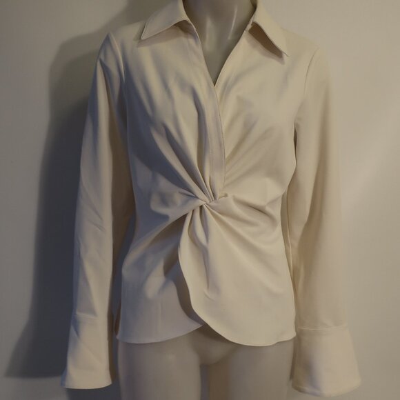 Cinq à Sept Cream Blouse- knotted front - Picture 2 of 15